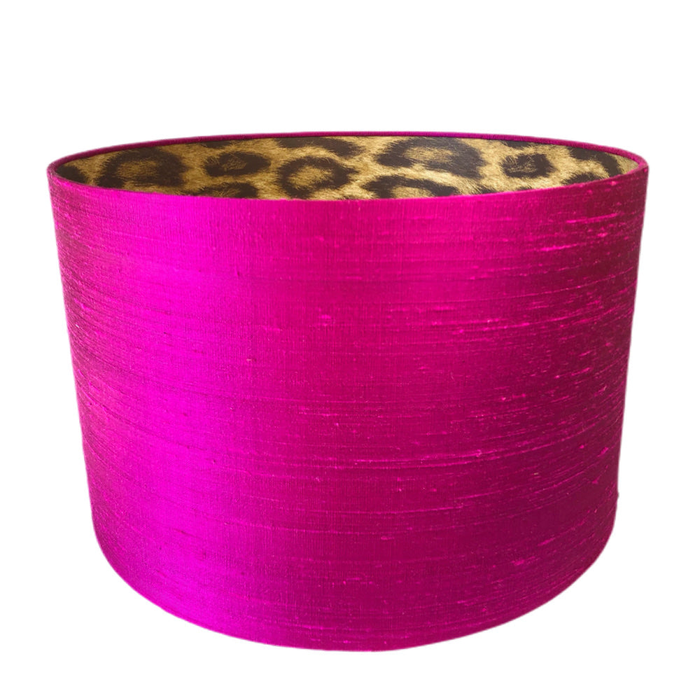 Lampenkap hot pink zijde met panterprint binnenkant Ø 30 cm